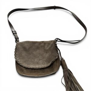 All Saints Mori Suede Crossbody Bag in Mink Gray